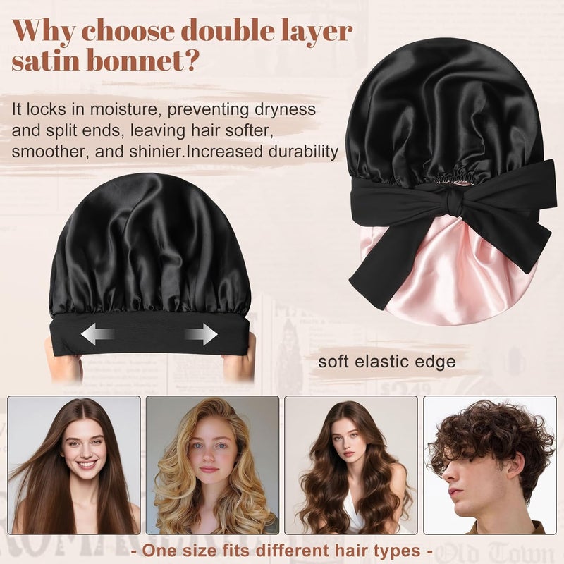 CHLINS Satin Bonnet Silk Bonnet for Sleeping Silk Sleep Cap Double Layer Hair Bonnet with Elastic Tie Band for Curly Hair Night Cap - Image 3